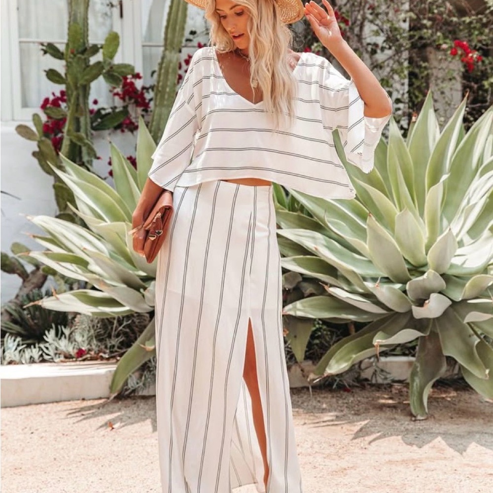 Vici White and Black Striped Maxi Skirt Set